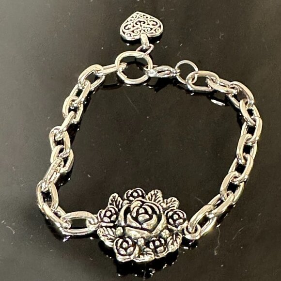 Rose Floral Stainless Steel Silver Chain Bracelet Gift Charm Mother Birthday - Picture 1 of 3